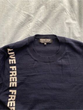 Comme des Garçons Homme Deux Navy Crewneck with White 'LIVE FREE' Text
